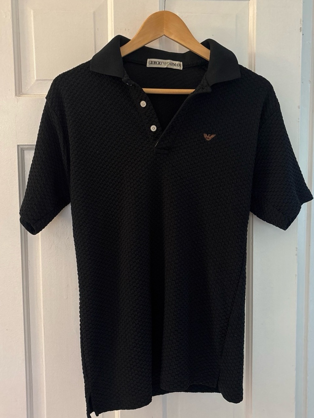Giorgio Armani Textured Black Men's Polo with Subtle Logo